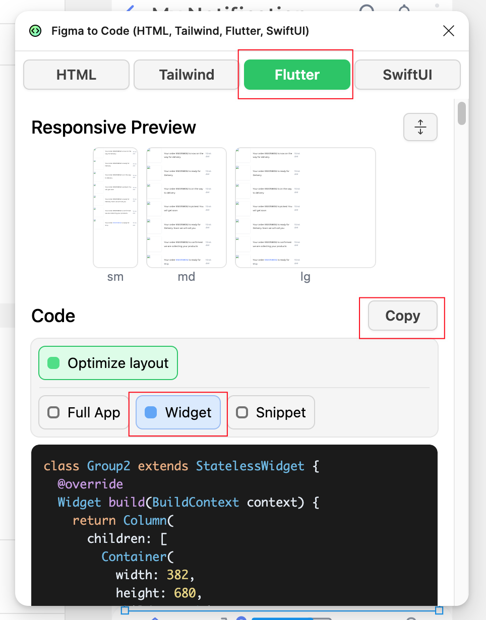 export flutter code