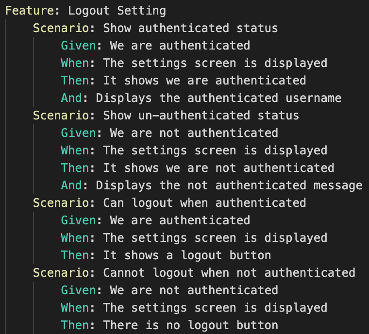 Logout setting feature tests